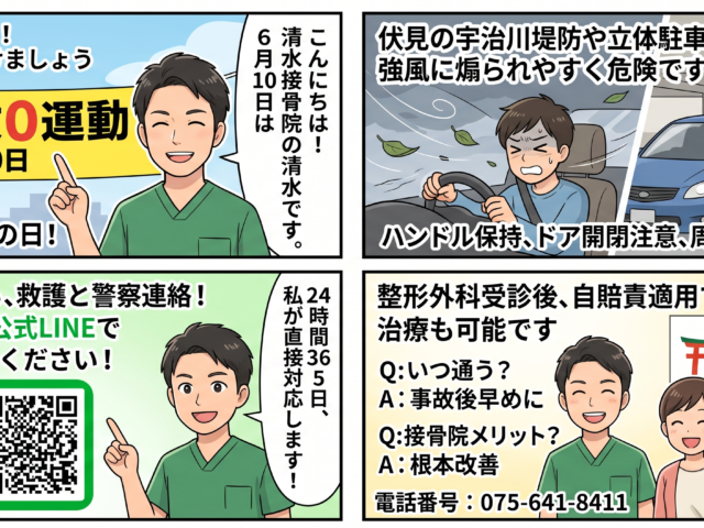 🚗 6月10日は「交通事故0運動」の日！京都伏見♪大亀谷しみず接骨院の安全運転への願い！