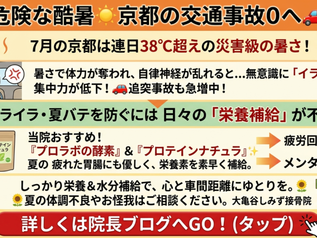 【結論】夏の京都で交通事故が増える理由とは？猛暑のイライラ対策と栄養学から見るドライブコンディショニング
